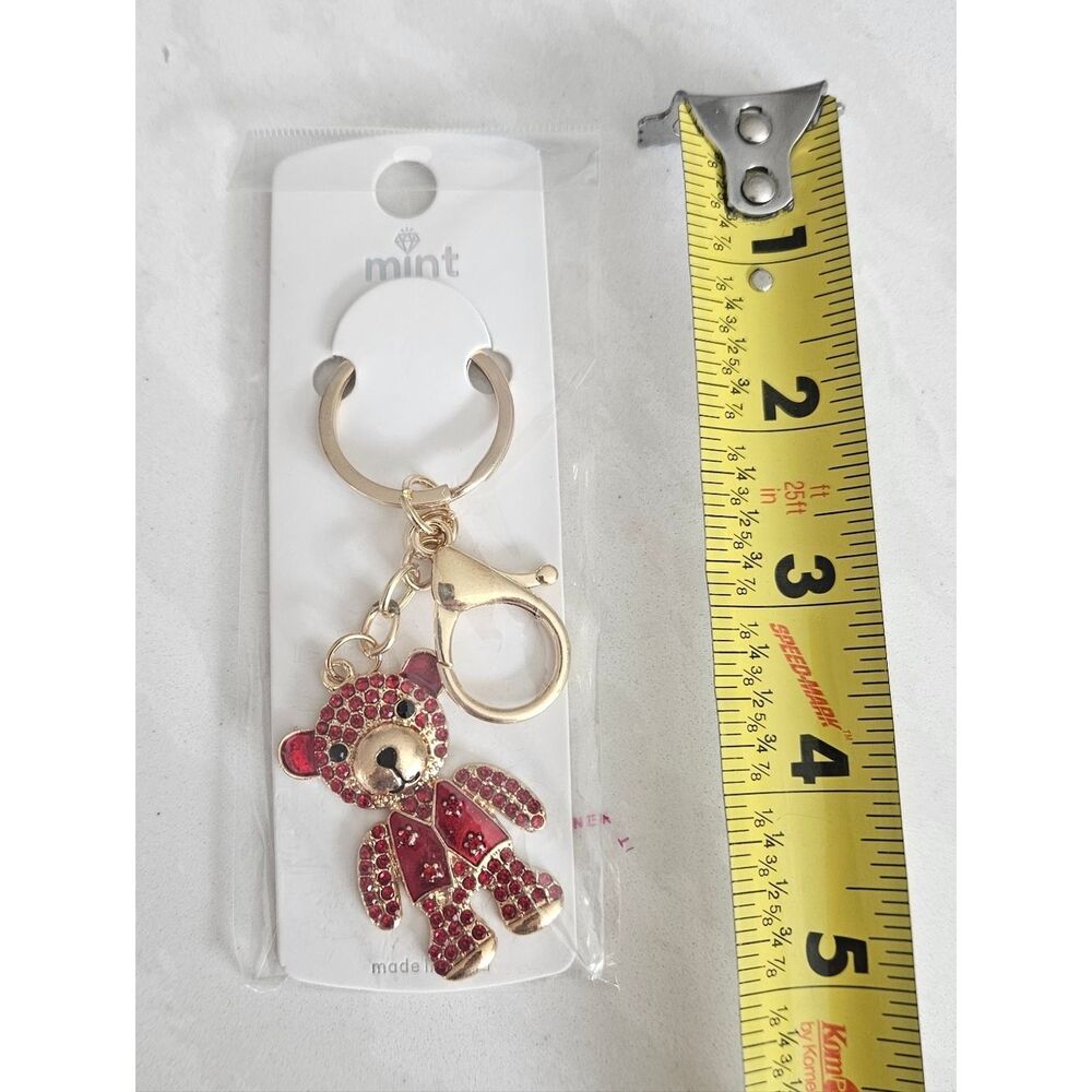 Mint Gold & Red Teddy Bear Keychain - Picture 2 of 4